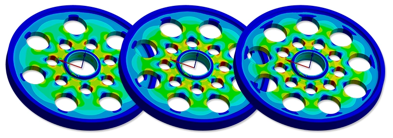 Parametrische optimalisatie - contourplot van radiale spanningen in een vliegwiel